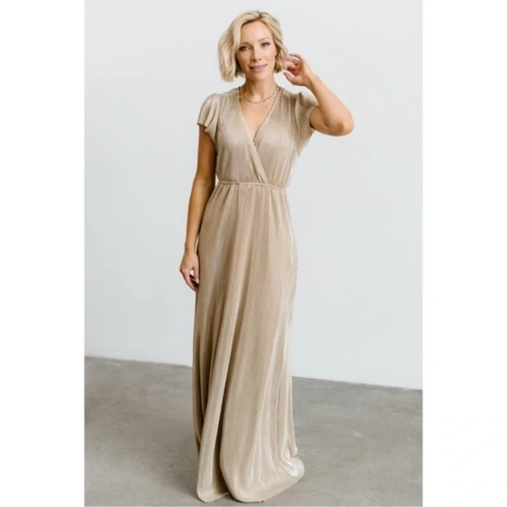 Baltic Born Athena Gold Pleated Maxi Dress - Picture 1 of 12